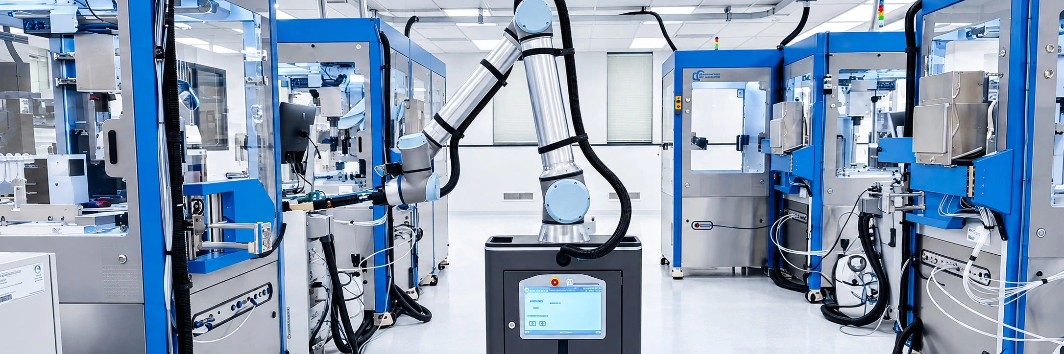 A collaborative robotic system coordinating among reaction modules in the self-driving laboratory.